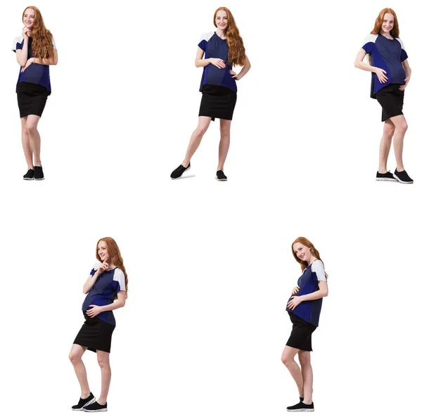 Těhotná žena ve složeném obrazu izolované na bílém — Stock fotografie