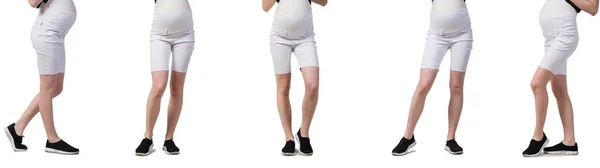 Беременная женщина на композитном изображении изолирована на белом — стоковое фото