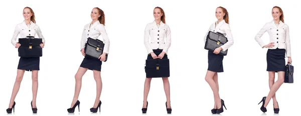 Бізнес-леді з портфелем ізольовані на білому — стокове фото