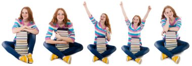 Kitapları beyaz olan genç bir öğrenci.