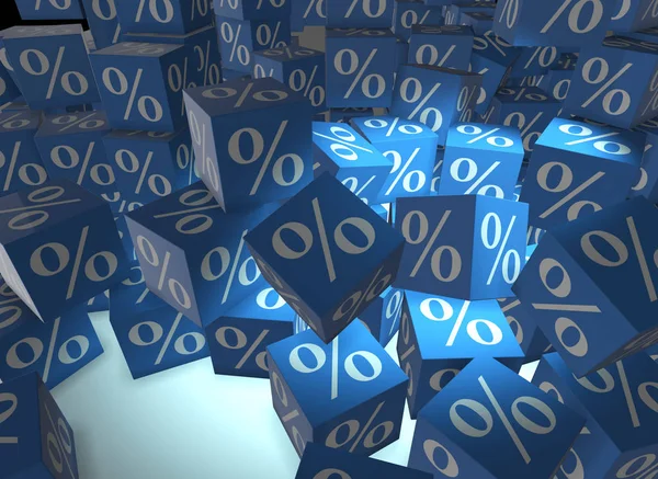 Percentage signs on cubes - 3d rendering — Stock Photo, Image