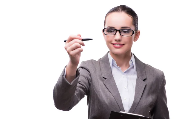 Femme d'affaires appuyant sur le bouton virtuel dans le concept d'entreprise — Photo