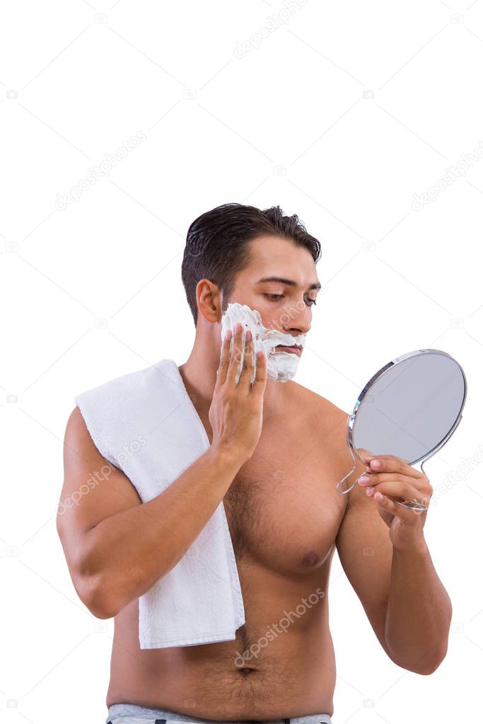 Man shaving isolated on the white background