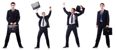 Beyazda izole edilmiş iş adamı kolajı