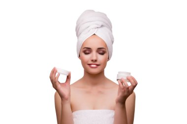 Güzellik kavramı üzerinde beyaz izole güzel kadın