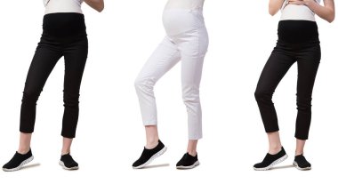 Karmaşık görüntülü hamile kadın beyazda izole edilmiş.