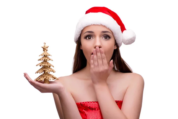 Молодая Санта девушка в рождественской концепции изолированы на белом — стоковое фото