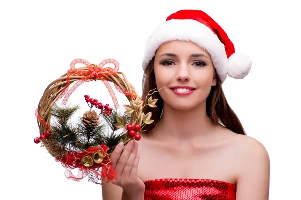 Junge Frau im Schneemädchenkostüm im Weihnachtskonzept — Stockfoto