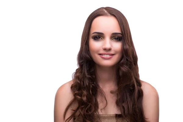 Jovem com cabelo bonito isolado em branco — Fotografia de Stock