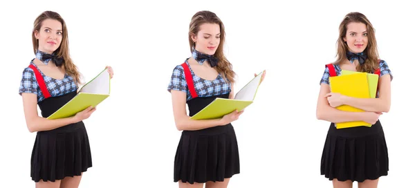 Junge Studentin isoliert auf der weißen Seite — Stockfoto