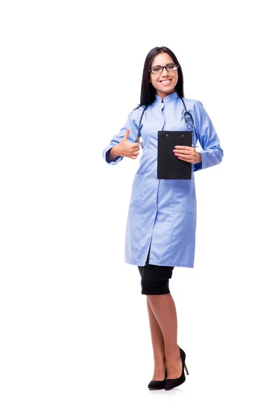 Молодая женщина-врач в медицинской концепции изолированы на белом — стоковое фото