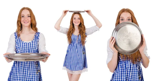 Nice attractive waitress isolated on the white — Stock Photo, Image