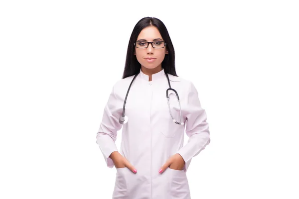 Молодая женщина-врач в медицинской концепции изолированы на белом — стоковое фото