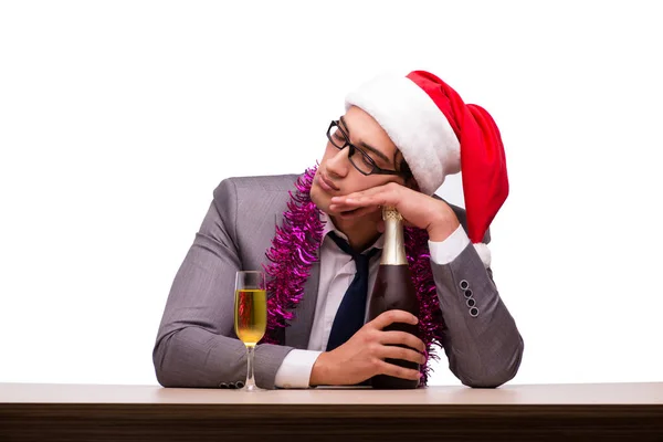 Joven hombre de negocios celebrando la Navidad en el cargo —  Fotos de Stock