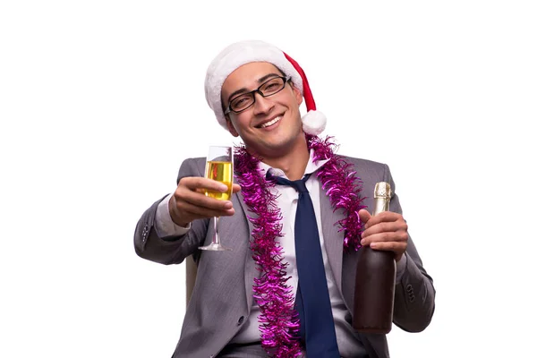 Ung affärsman firar jul i office — Stockfoto