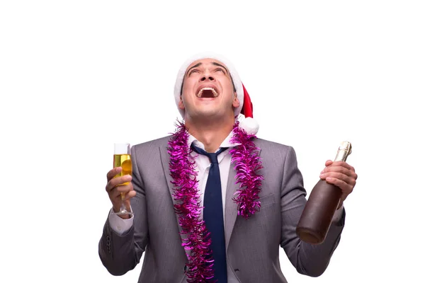 Joven hombre de negocios celebrando la Navidad en el cargo —  Fotos de Stock