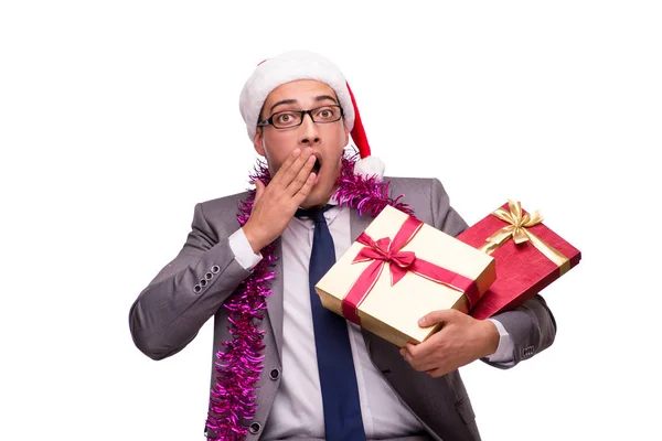 Joven hombre de negocios celebrando la Navidad en el cargo — Foto de Stock