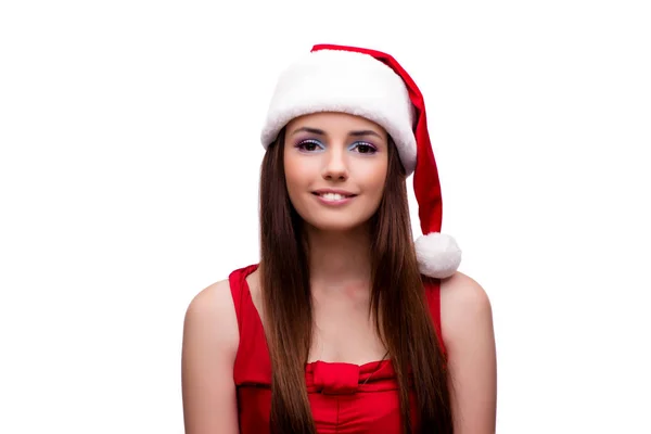 Mladá santa dívka v vánoční koncept izolované na bílém — Stock fotografie