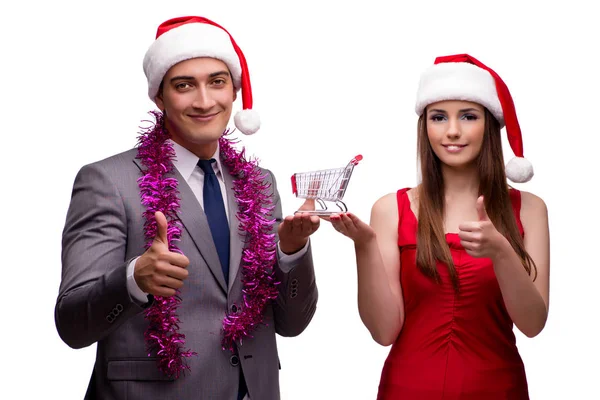 Pair in online christmas shopping concept — Stock Photo, Image