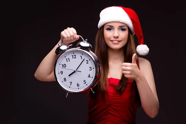 Santa flicka i jul koncept isolerade på svart — Stockfoto