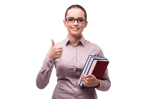 Young student with books isolated on white — Stock Photo, Image