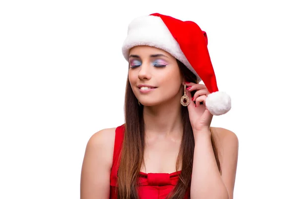 Ragazza carina nel concetto di Natale isolato su bianco — Foto Stock