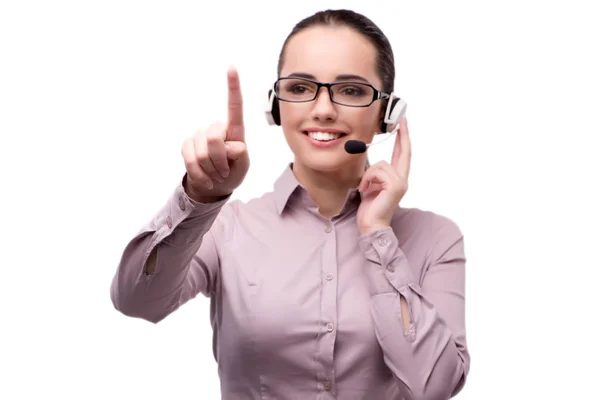 Jonge call center operator geïsoleerd op wit — Stockfoto