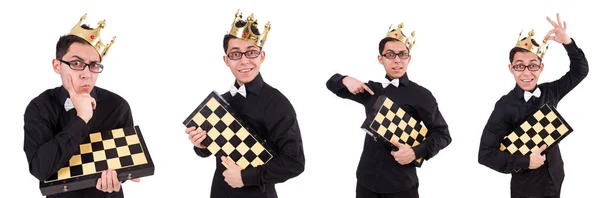 Joueur d'échecs drôle isolé sur blanc — Photo