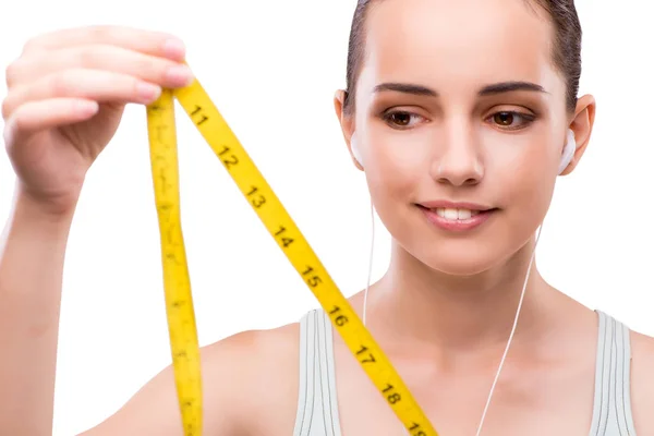 Young woman with centimeter in diet concept — Stock Photo, Image