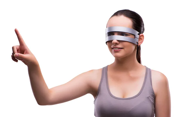 Frau mit Techno-Brille isoliert auf weiß — Stockfoto