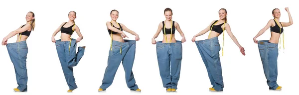 Kompozytowe zdjęcie kobiety w koncepcji diety — Zdjęcie stockowe