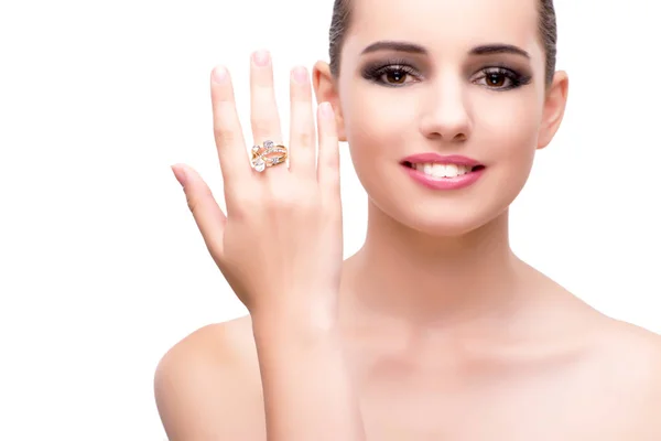 흰색 절연 약혼 반지를 가진 여자 — 스톡 사진