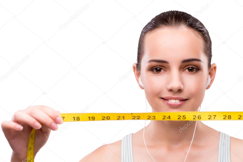 Young woman with centimeter in diet concept