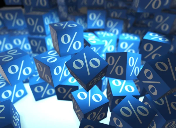 Percentage signs on cubes - 3d rendering — Stock Photo, Image