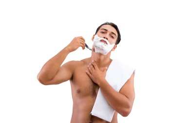 Yakışıklı adam izole üzerinde beyaz arka plan tıraş