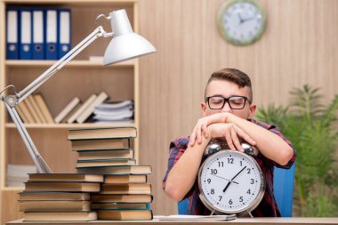 Okul sınavlarına hazırlanan genç bir öğrenci.