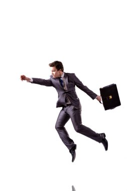 Beyaz arka plan üzerinde izole komik iş adamı