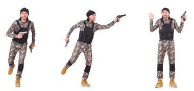 Silahlı asker beyazı izole etti.