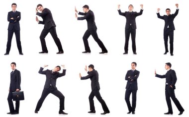 Beyazda izole edilmiş iş adamı kolajı