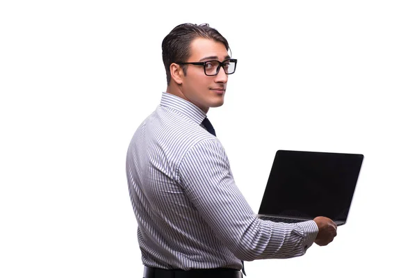 Hombre con portátil aislado en blanco — Foto de Stock