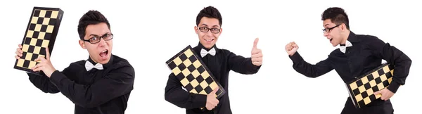 Joueur d'échecs drôle isolé sur blanc — Photo