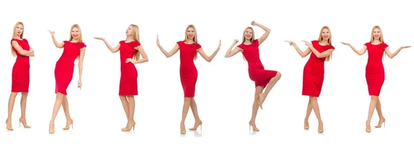 Woman in red dress isolated on white — Stock Photo, Image