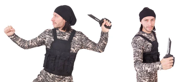 Soldat med kniv isolerad på vitt — Stockfoto