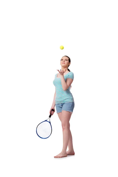 Genç kadın spor kavram üzerinde beyaz izole — Stok fotoğraf