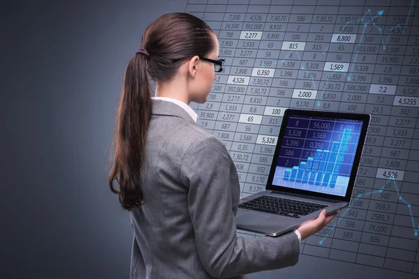 Hisse senedi Alım Satım kavramı içinde laptop üzerinde çalışan kadın tüccar