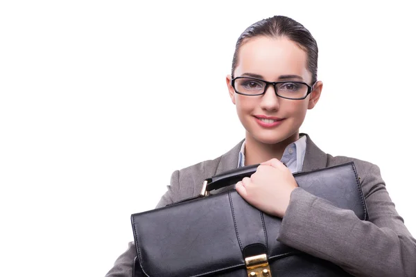 Businesswoman with briefcase isolated on white — Stock Photo, Image