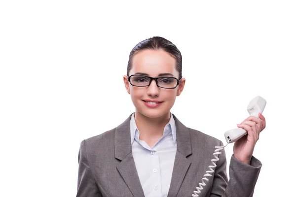 Fina eleganta call center operatören isolerad på vit — Stockfoto