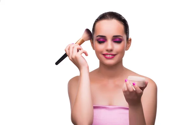 Женщина получает макияж изолирован на белом — стоковое фото