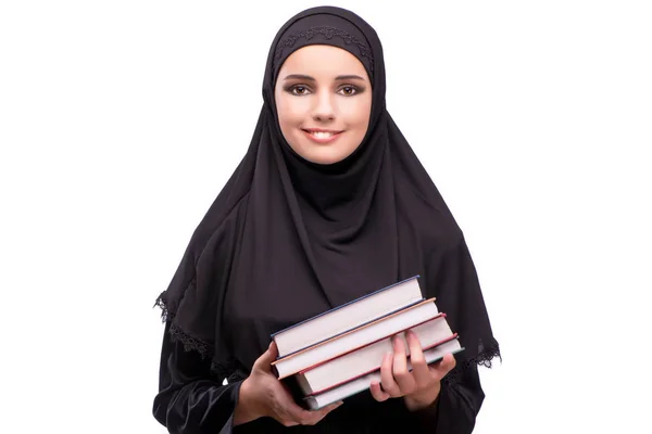 Muslimische Frau in schwarzem Kleid isoliert auf weißem Grund — Stockfoto