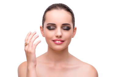 Kadın beyaz izole mücevher aksesuarları ile